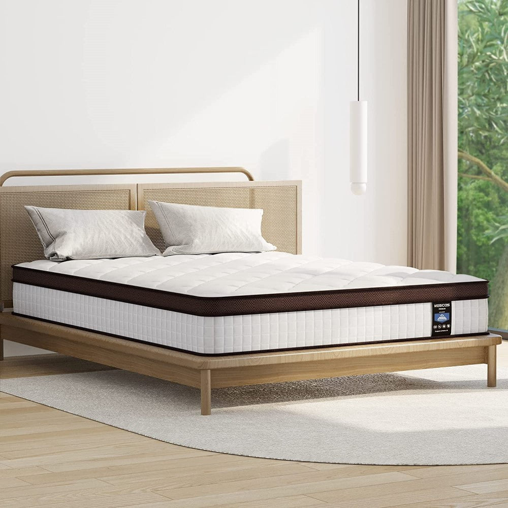 Kescas 4FT6 Double Mattress, 10 Inch Pocket Spring Hybrid Mattress with Breathable Foam (ONLY For UK)