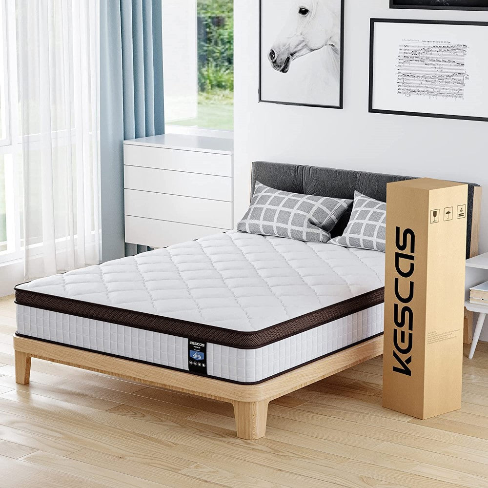 Kescas 4FT6 Double Mattress, 10 Inch Pocket Spring Hybrid Mattress with Breathable Foam (ONLY For UK)