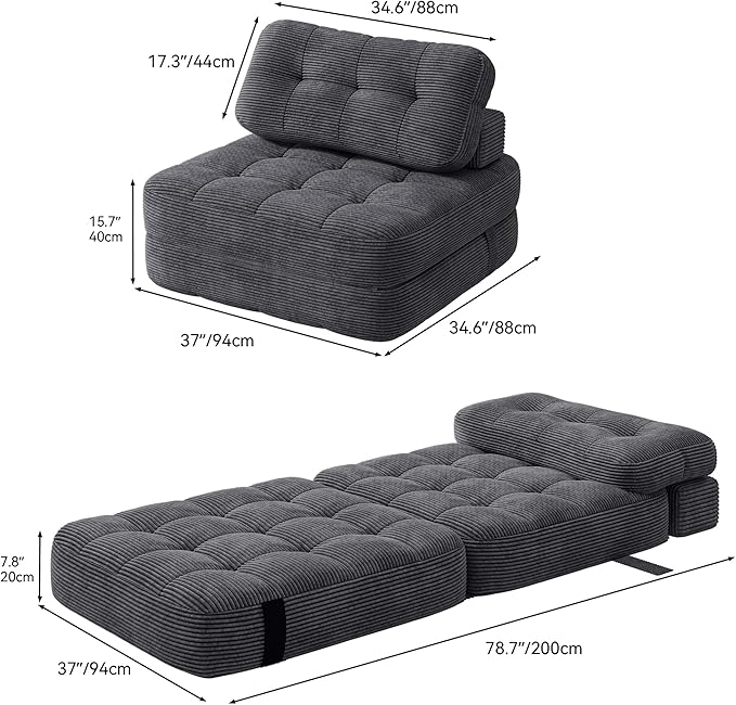 Kescas Folding Sofa Bed, Convertible Sleeper Chair with Supportive Pillow, Portable Fold-Out Floor Sofa Lounge for Living Room & Bedroom