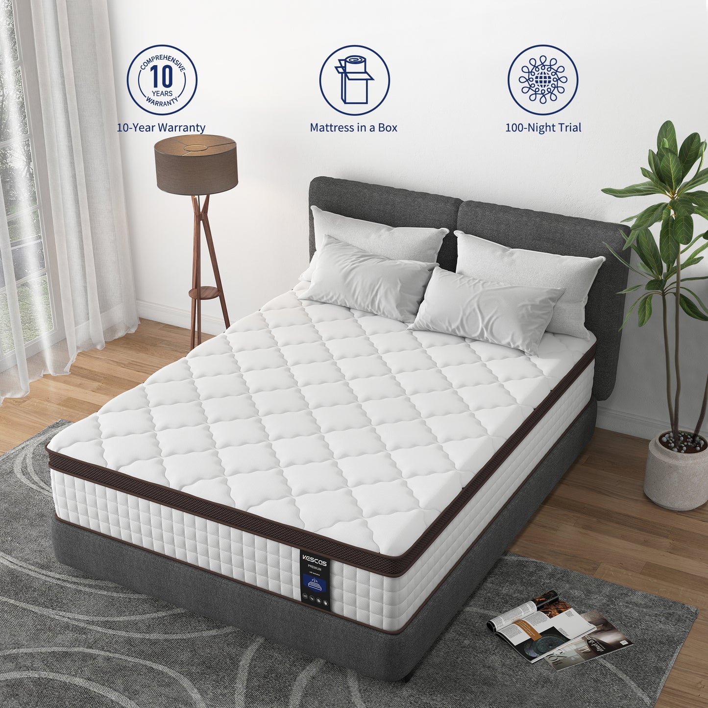 10" Twin Hybrid Mattress - Memory Foam & Heavier Coils, Pressure Relief, Medium Firm