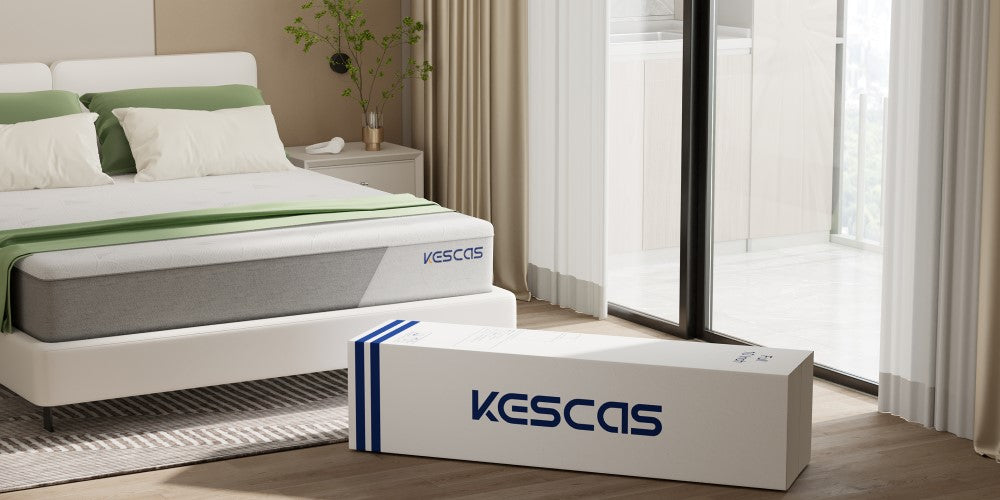 The kescas mattress is compressed in a box.