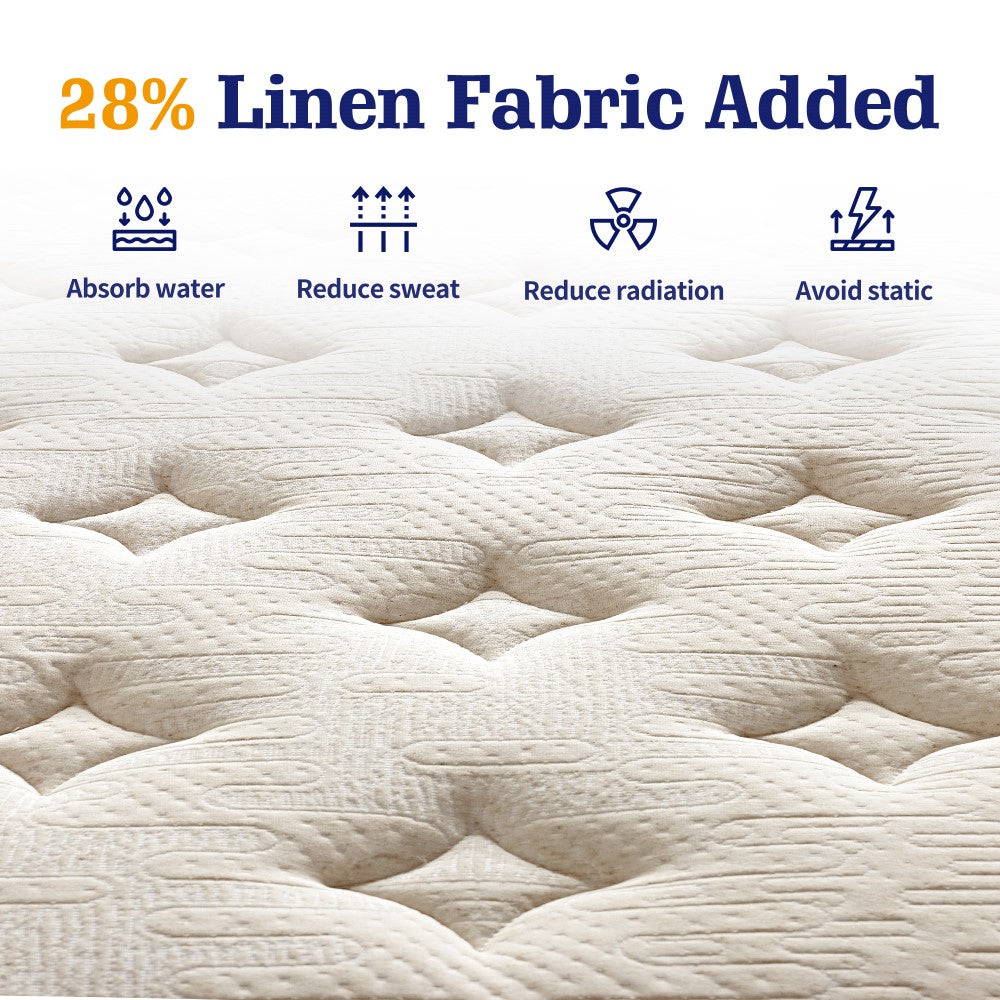 Kescas hybrid mattress incorporates a knitted fabric cover containing 28% linen.